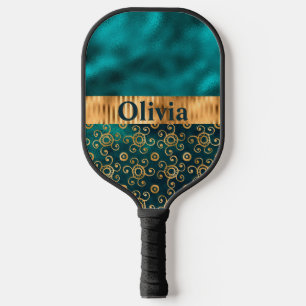 Personalized Teal Metallic Gold Pickleball Paddle