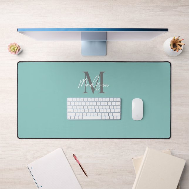 Personalized Teal Modern Script Monogram Name Desk Mat (Office 1)