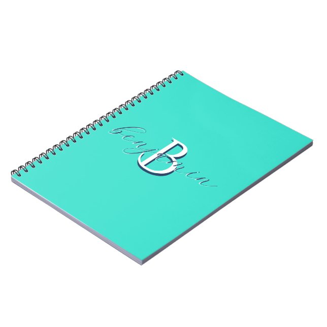 Personalized Teal Monogram Initial and Name Notebook (Left Side)