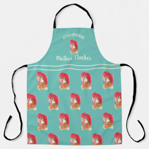 Personalized Teal Mother Clucker Chicken Pattern Apron