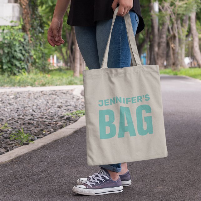 Personalized Teal Name Tote Bag (Creator Uploaded)