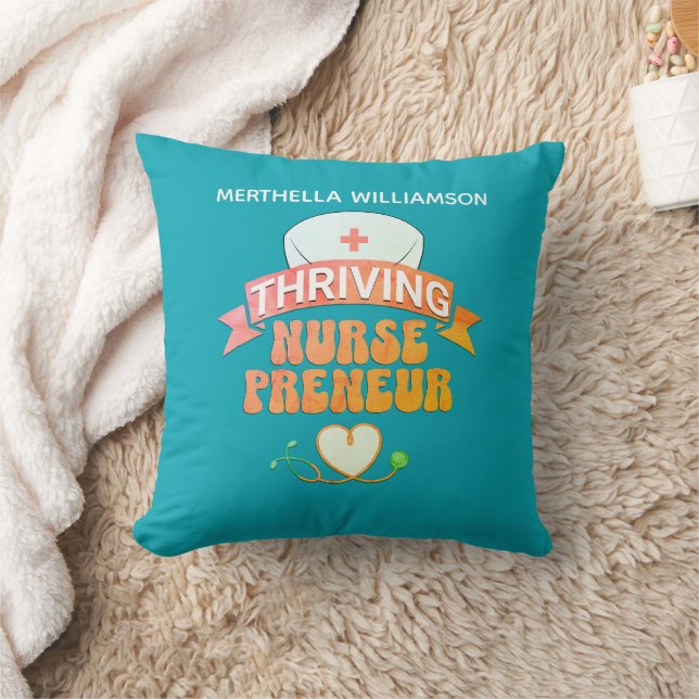 Personalized Teal NURSEPRENEUR Nurse Entrepreneur Throw Pillow (Blanket)