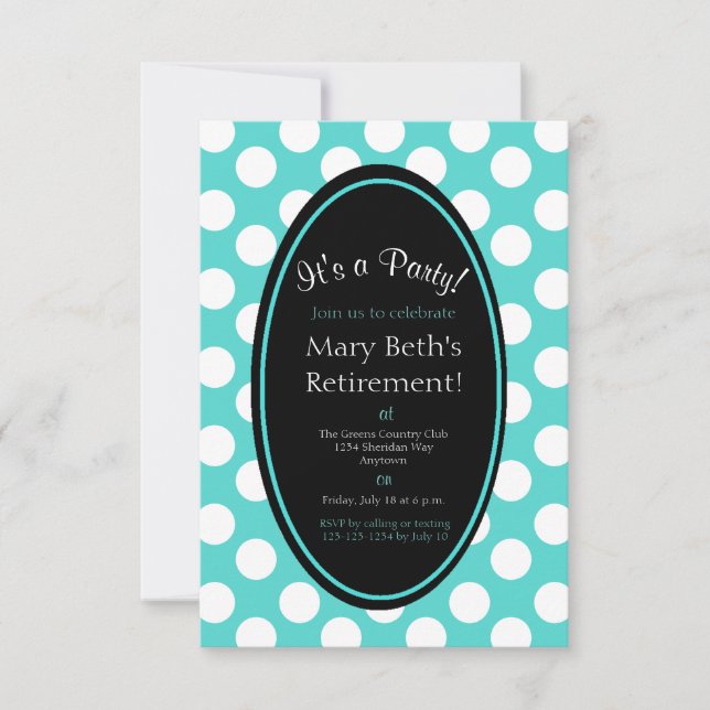 Personalized Teal Polka Dot Party Invitation (Front)