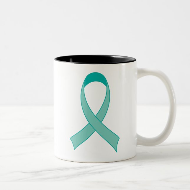 Personalized Teal Ribbon Tshirt Gift Two-Tone Coffee Mug (Right)