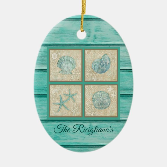 Personalized Teal Seashell Ornament (Front)