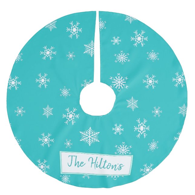 Personalized Teal Snowflake Christmas Skirt Brushed Polyester Tree Skirt (Front)