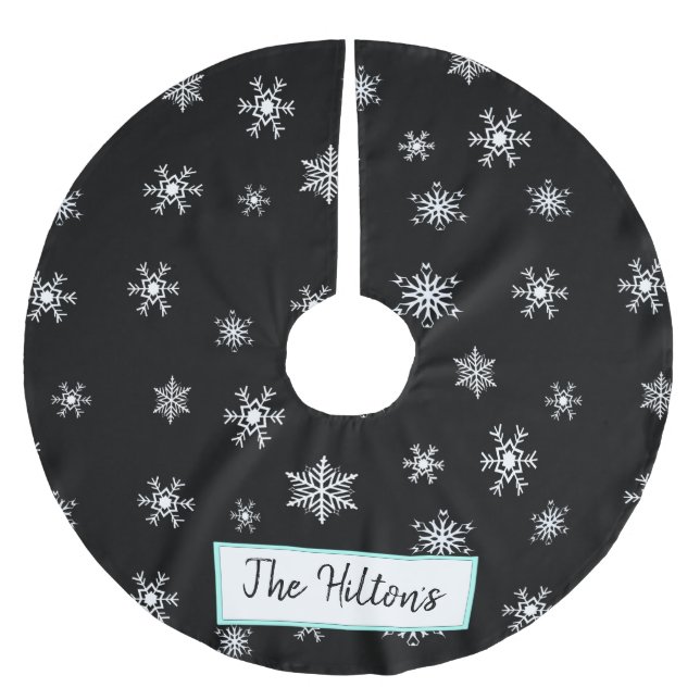 Personalized Teal Snowflake Christmas Skirt Brushed Polyester Tree Skirt (Front)
