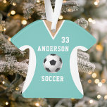 Personalized Teal Soccer Jersey Ornament<br><div class="desc">Celebrate your soccer star with this personalized teal soccer jersey ornament. Perfect for commemorating a special season,  player,  or team. Customize it with a name and number to create a unique keepsake.</div>