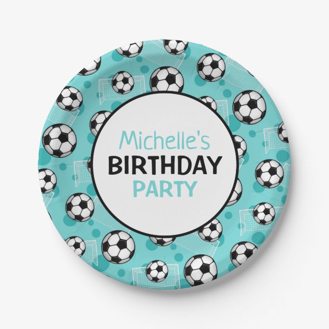 Personalized Teal Soccer Paper Plate (Front)