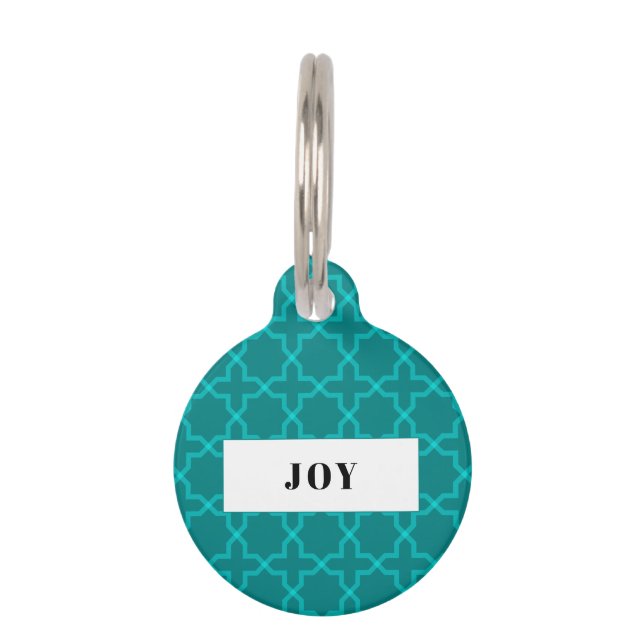 Personalized Teal Star Pattern Pile Pet Tag (Front)