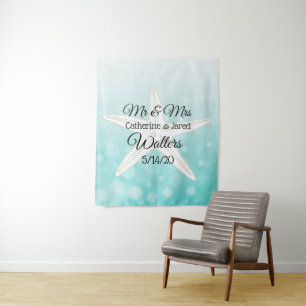 Personalized Teal Starfish Wedding Banner Tapestry