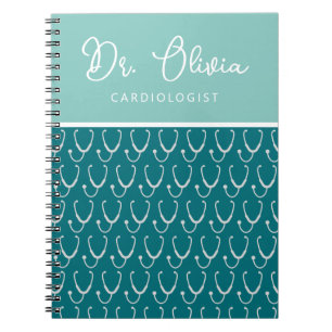 Personalized Teal Stethoscope Pattern Doctor Notebook