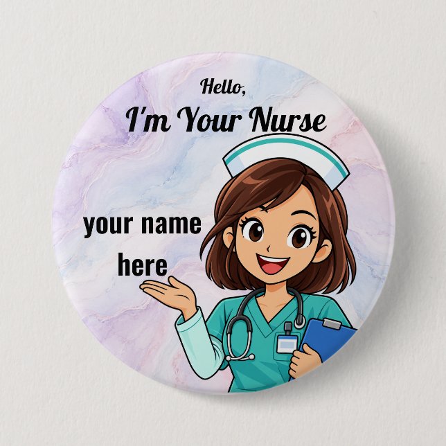 Personalized Teal Uniform Nurse Name Button (Front)