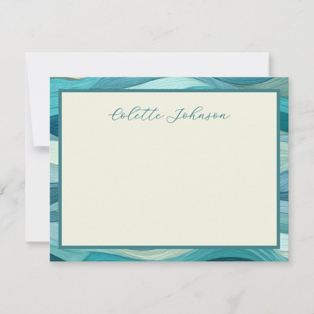 Personalized Teal Wave Border  Card (Front)