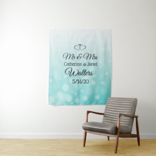 Personalized Teal  Wedding Banner Tapestry