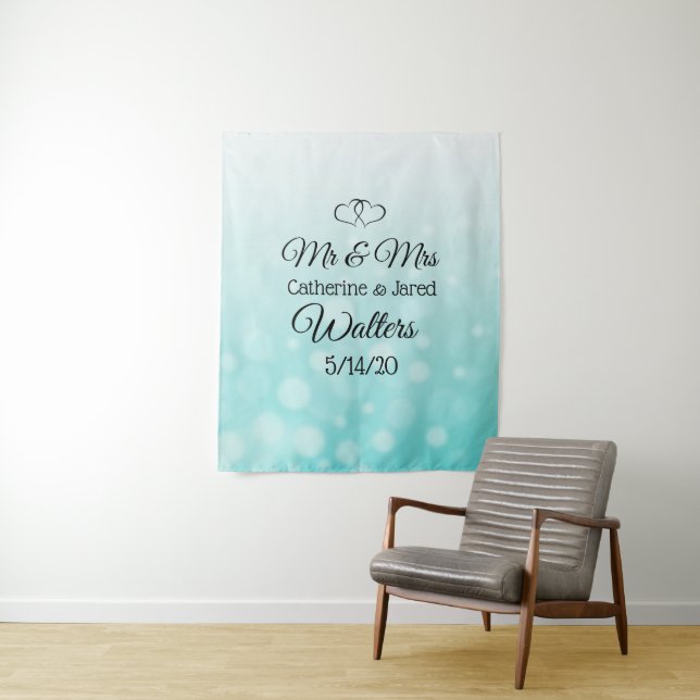 Personalized Teal  Wedding Banner Tapestry (In Situ)