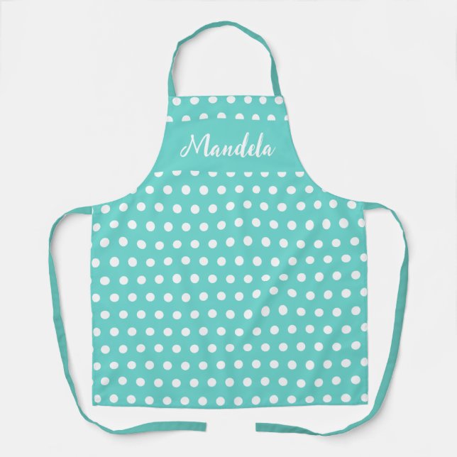 Personalized Teal White Polka Dot Apron (Front)
