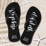 Personalized Team Bride Black and White Flip Flops<br><div class="desc">Black and white - or any colour - flip flops personalized with your name and "Team Bride" or any wording you choose. Great bridesmaid gift, bachelorette party, flat shoes for the wedding reception, or a fun bridal shower favour. Change the colour straps and footbed, too! More colours done for you...</div>