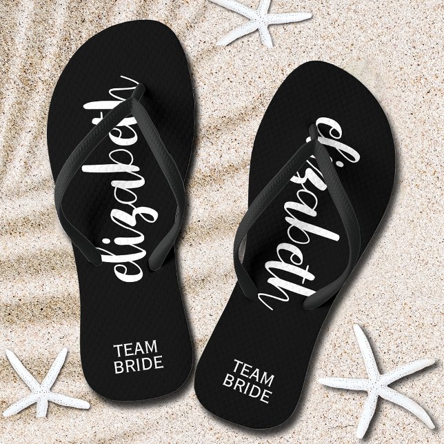 Personalized Team Bride Black and White Flip Flops (Personalized Team Bride Black and White Flip Flops)