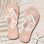 Personalized Team Bride Blush and White Flip Flops<br><div class="desc">Pale blush pink and white - or any colour - flip flops personalized with your name and "Team Bride" or any wording you choose. Great bridesmaid gift, bachelorette party, flat shoes for the wedding reception, or a fun bridal shower favour. Change the colour straps and footbed, too! More colours done...</div>