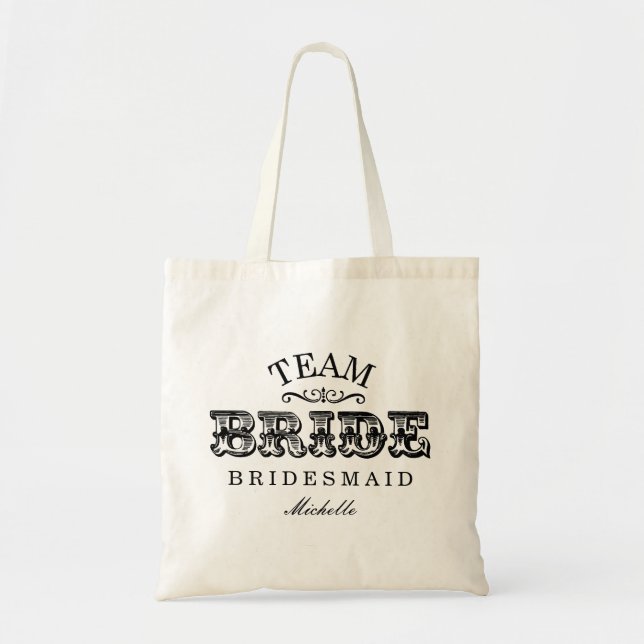 Personalized "Team Bride" Bridal Party Tote(black) Tote Bag (Front)