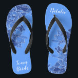 Personalized Team Bride Favour Blue Lotus Floral Flip Flops<br><div class="desc">Featuring an elaborate illustration of blue Lotus floral pattern, these elegant vintage modern flip flops are a memorable gift for wedding party members: bride, bridesmaids, mother/auntie of the bride, maid of honour... They will add a stylish dose of glam to your wedding day, bachelorette party, or other celebration. ♥Customize it with your wording...</div>