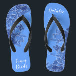 Personalized Team Bride Favour Blue Lotus Floral Flip Flops<br><div class="desc">Featuring an elaborate illustration of blue Lotus floral pattern, these elegant vintage modern flip flops are a memorable gift for wedding party members: bride, bridesmaids, mother/auntie of the bride, maid of honour... They will add a stylish dose of glam to your wedding day, bachelorette party, or other celebration. ♥Customize it with your wording...</div>