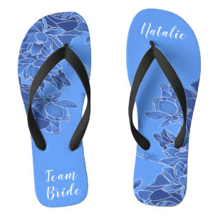  Personalized Team Bride Favour Blue Lotus Floral Flip Flops
