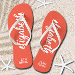 Personalized Team Bride Peach and White Flip Flops<br><div class="desc">Peach and white - or any colour - flip flops personalized with your name and "Team Bride" or any wording you choose. Great bridesmaid gift, bachelorette party, flat shoes for the wedding reception, or a fun bridal shower favour. Change the colour straps and footbed, too! More colours done for you...</div>