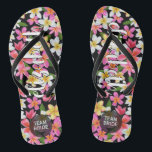 Personalized Team Bride Tropical Flowers Flip Flops<br><div class="desc">Flip flops personalized with a first name and "Team Bride." Great bridesmaid gift,  bachelorette party,  flat shoes for the wedding reception,  or a fun bridal shower favour. Change the colour straps and footbed,  too! MATCHING items in our store.</div>