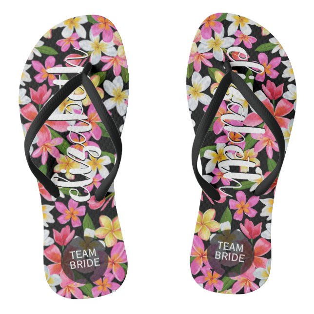 Personalized Team Bride Tropical Flowers Flip Flops (Footbed)
