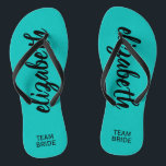 Personalized Team Bride Turquoise Flip Flops<br><div class="desc">Turquoise blue - or any colour - flip flops personalized with your name and "Team Bride" or any wording you choose. Great bridesmaid gift, bachelorette party, flat shoes for the wedding reception, or a fun bridal shower favour. Change the colour straps and footbed, too! More colours done for you in...</div>