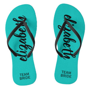 Personalized Team Bride Turquoise Flip Flops
