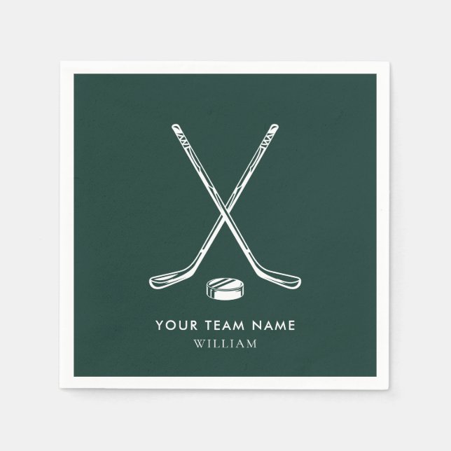 Personalized Team Name Ice Hockey Green Custom Napkin (Front)
