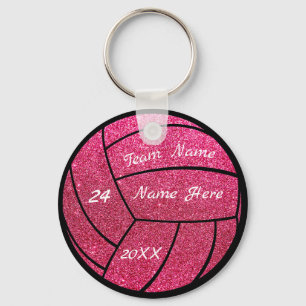 Personalized team name Pink glitter volleyball Keychain