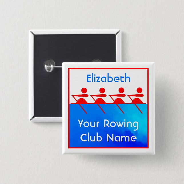 Personalized Team Rowing Club 2 Inch Square Button (Front & Back)