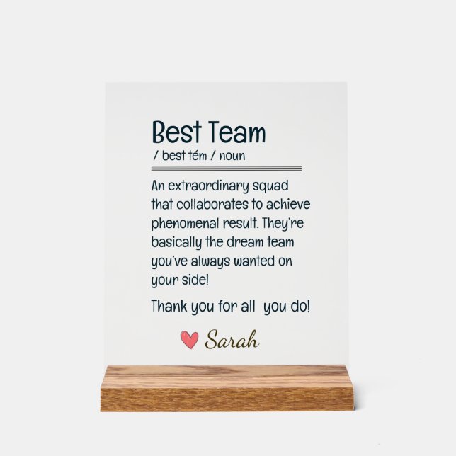 Personalized Team Success Recognition Acrylic Sign (Front)
