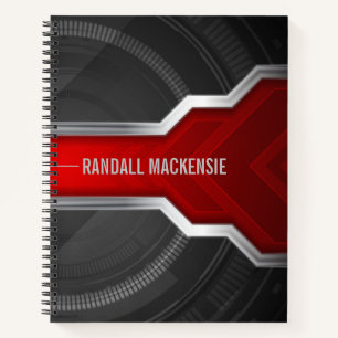 Personalized Techno-Themed Red and Black Notebook