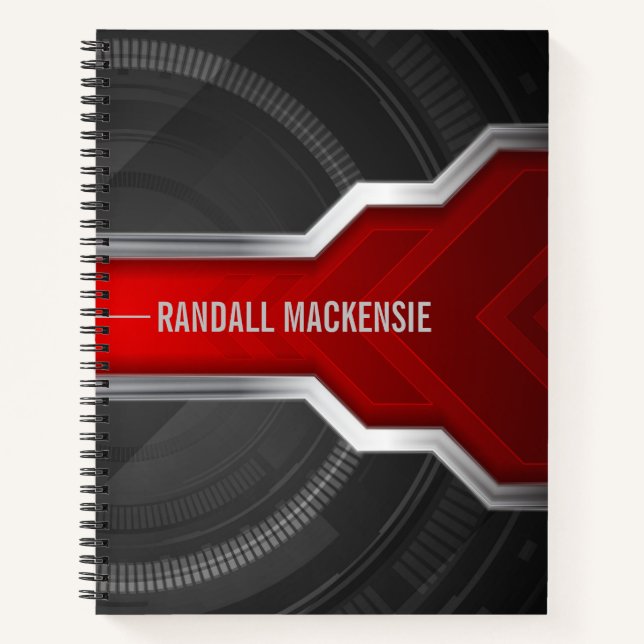 Personalized Techno-Themed Red and Black Notebook (Front)