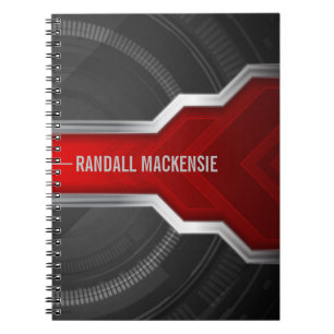 Personalized Techno-Themed Red and Black Notebook