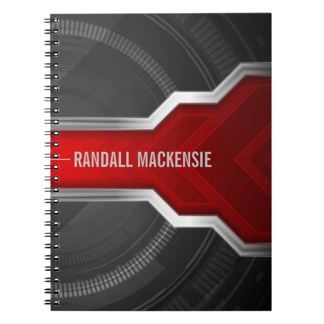 Personalized Techno-Themed Red and Black Notebook (Front)