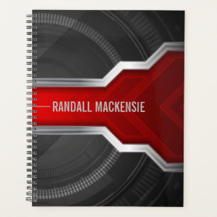 Personalized Techno-Themed Red and Black Planner
