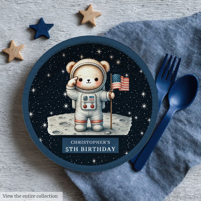 Personalized Teddy Astronaut Boy Party Plate (Personalized Teddy Astronaut Boy Party Plate)