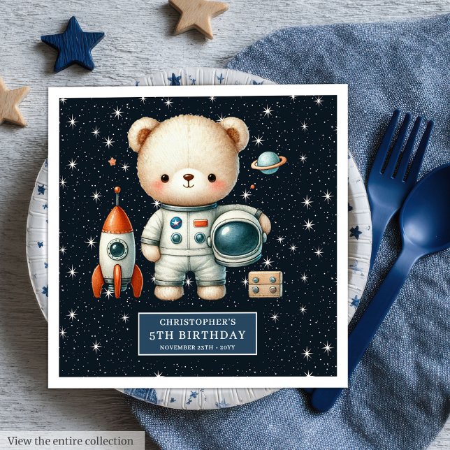 Personalized Teddy Astronaut Napkins Boys Party (Personalized Teddy Astronaut Napkins for Boys Party)