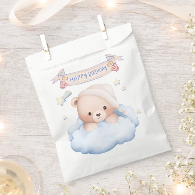 Personalized Teddy Bear 1st Birthday Favour Bag (Clipped)