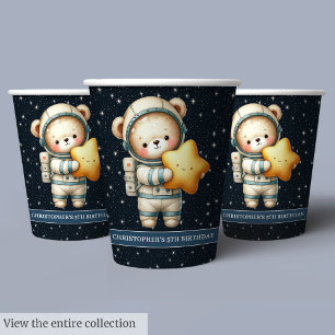 Personalized Teddy Bear Astronaut Boy Birthday Paper Cups