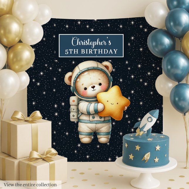 Personalized Teddy Bear Astronaut Party Tapestry (Personalized Teddy Bear Astronaut Party Tapestry Fun)