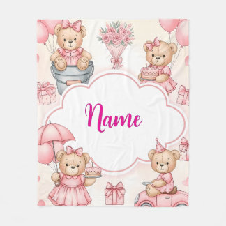 Personalized Teddy Bear Baby Blanket with Name