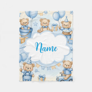 Personalized Teddy Bear Baby Blanket with Name