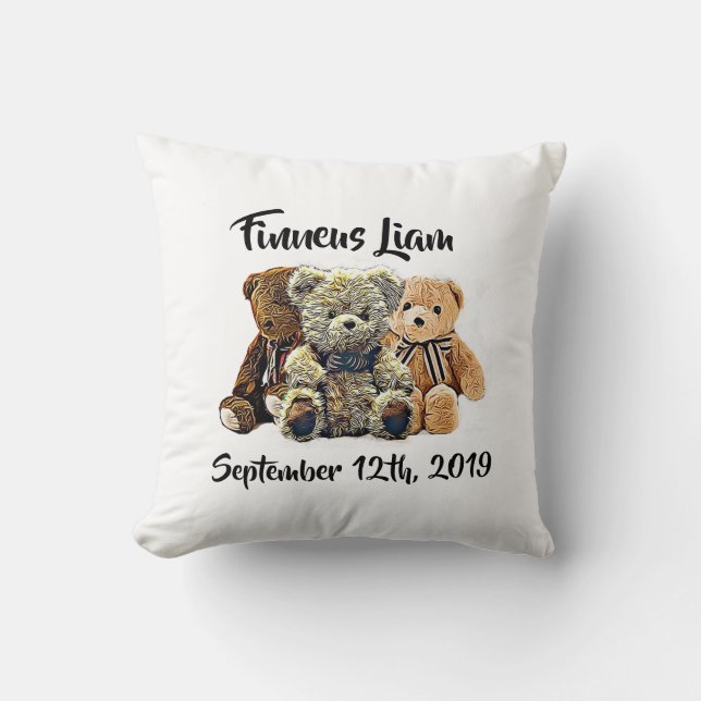 Personalized Teddy Bear Baby Boy Nursery Throw Pillow (Front)